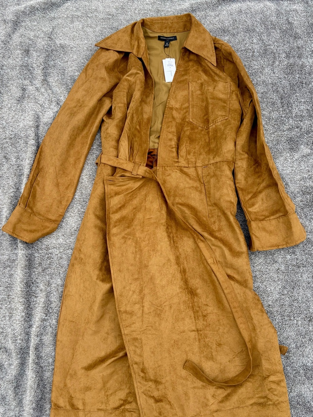 Banana Republic Factory Suede Trench Coat in Caramel